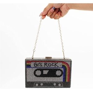 Rhinestone Crossbody Clutch Cassette Purse